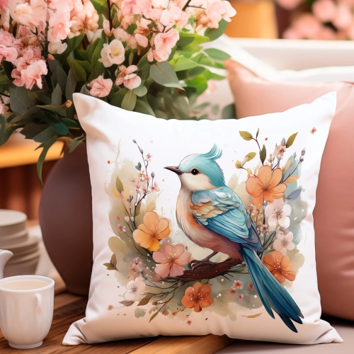 POSZEWKA WELUROWA WIELKANOCNA 40x40 JASIEK  WIOSENNA DEKORACYJNA PTAK