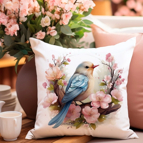 POSZEWKA WELUROWA WIELKANOCNA 40x40 JASIEK  WIOSENNA DEKORACYJNA PTAK