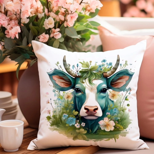 POSZEWKA WELUROWA WIELKANOCNA 40x40 JASIEK  WIOSENNA DEKORACYJNA KROWA