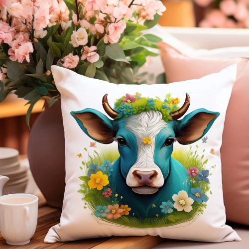 POSZEWKA WELUROWA WIELKANOCNA 40x40 JASIEK  WIOSENNA DEKORACYJNA KROWA