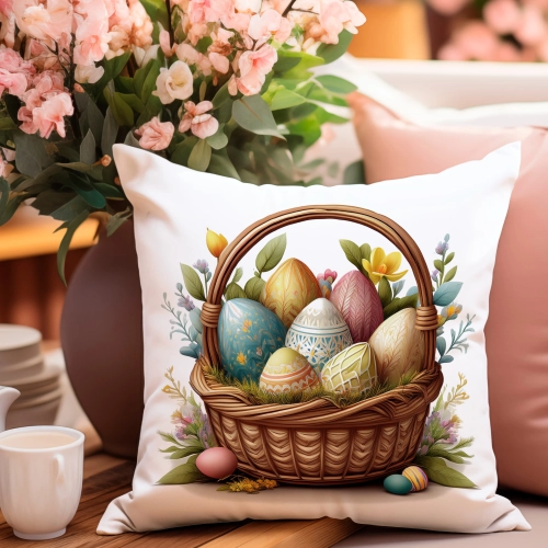 PODUSZKA WIOSENNA WIELKANOCNA 40x40 JASIEK WIELKANOC DEKORACYJNA KOSZYCZEK