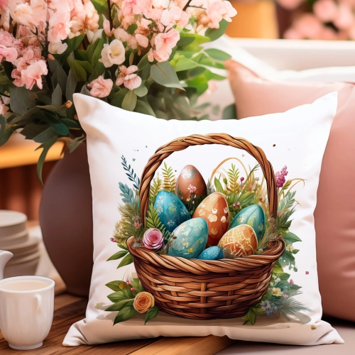PODUSZKA WIOSENNA WIELKANOCNA 40x40 JASIEK WIELKANOC DEKORACYJNA KOSZYCZEK
