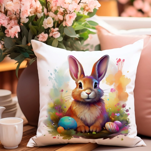 POSZEWKA WELUROWA WIELKANOCNA 40x40 JASIEK  WIOSENNA DEKORACYJNA ZAJĄC