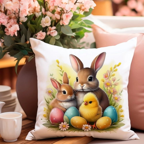 PODUSZKA WIOSENNA WIELKANOCNA 40x40 JASIEK WIELKANOC DEKORACYJNA ZAJĄC