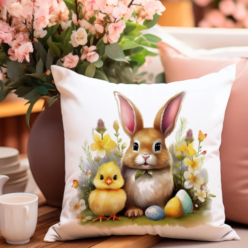 PODUSZKA WIOSENNA WIELKANOCNA 40x40 JASIEK WIELKANOC DEKORACYJNA ZAJĄC