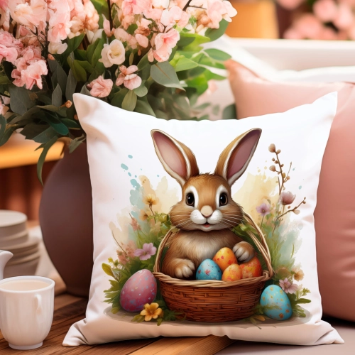 PODUSZKA WIOSENNA WIELKANOCNA 40x40 JASIEK WIELKANOC DEKORACYJNA ZAJĄC