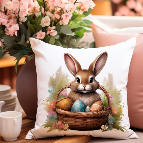 PODUSZKA WIOSENNA WIELKANOCNA 40x40 JASIEK WIELKANOC DEKORACYJNA ZAJĄC