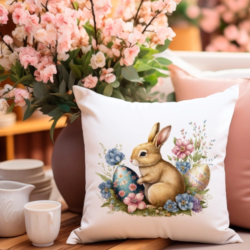 POSZEWKA WELUROWA WIELKANOCNA 40x40 JASIEK  WIOSENNA DEKORACYJNA KRÓLIK