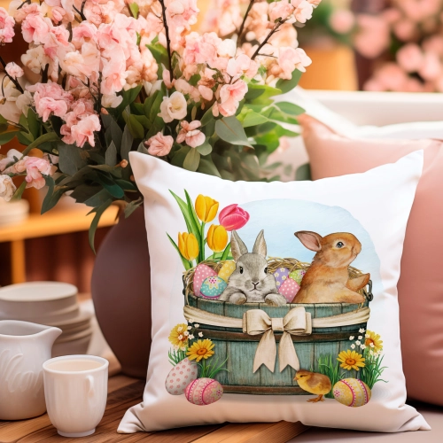 PODUSZKA WIELKANOCNA 40x40 JASIEK WIELKANOC ZAJĄC PISANKI KRÓLIK ŚWIĄTECZNA