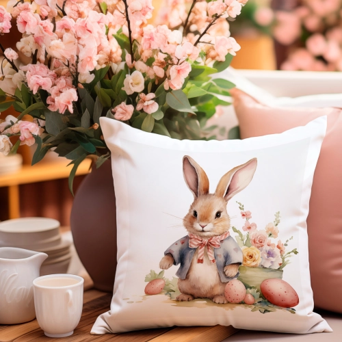 POSZEWKA WELUROWA WIELKANOCNA 40x40 JASIEK  WIOSENNA DEKORACYJNA KRÓLIK