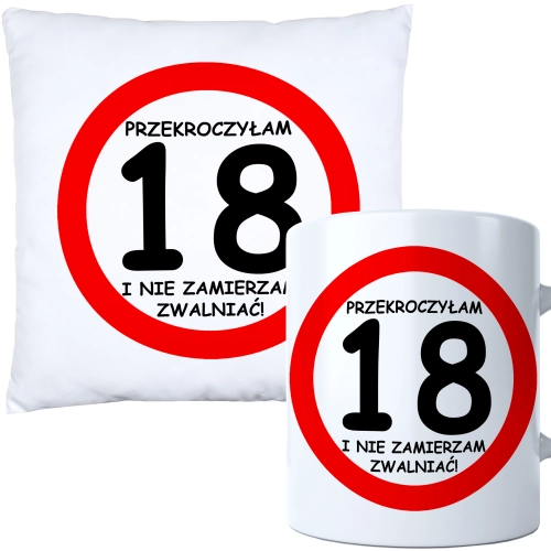 KOMPLET PODUSZKA KUBEK NA 18 URODZINY PREZENT