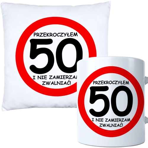 KOMPLET PODUSZKA KUBEK NA 50 URODZINY PREZENT
