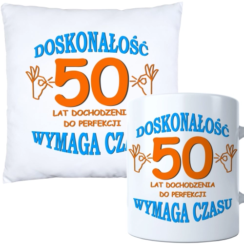 KOMPLET PODUSZKA KUBEK NA 50 URODZINY PREZENT