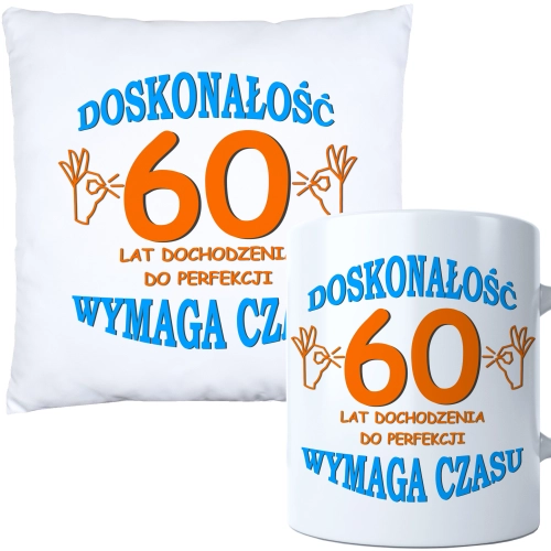 KOMPLET PODUSZKA KUBEK NA 60 URODZINY PREZENT