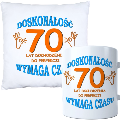 KOMPLET PODUSZKA KUBEK NA 70 URODZINY PREZENT