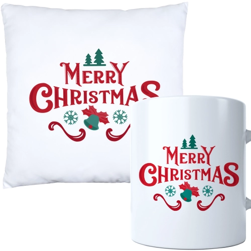 ŚWIĄTECZNY KOMPLET PODUSZKA I KUBEK Z DRUKIEM NA ŚWIĘTA MIKOŁAJA PREZENT