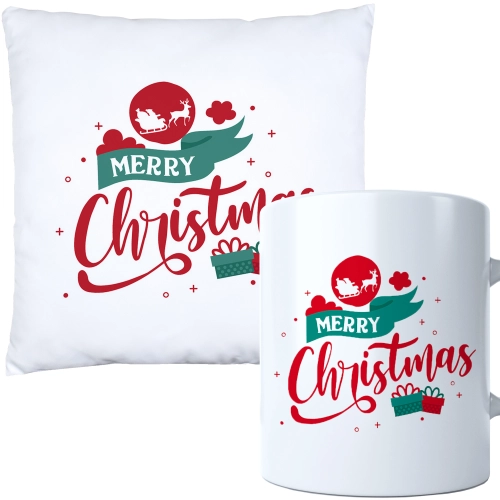 ŚWIĄTECZNY KOMPLET PODUSZKA I KUBEK Z DRUKIEM NA ŚWIĘTA MIKOŁAJA PREZENT