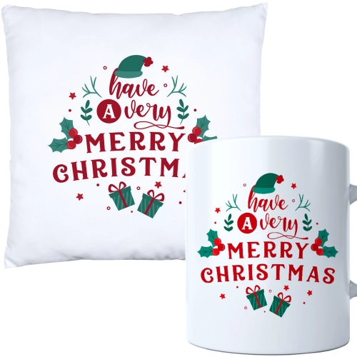 ŚWIĄTECZNY KOMPLET PODUSZKA I KUBEK Z DRUKIEM NA ŚWIĘTA MIKOŁAJA PREZENT