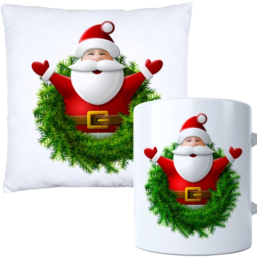ŚWIĄTECZNY KOMPLET PODUSZKA I KUBEK Z DRUKIEM NA ŚWIĘTA MIKOŁAJA PREZENT