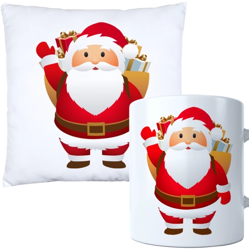 ŚWIĄTECZNY KOMPLET PODUSZKA I KUBEK Z DRUKIEM NA ŚWIĘTA MIKOŁAJA PREZENT