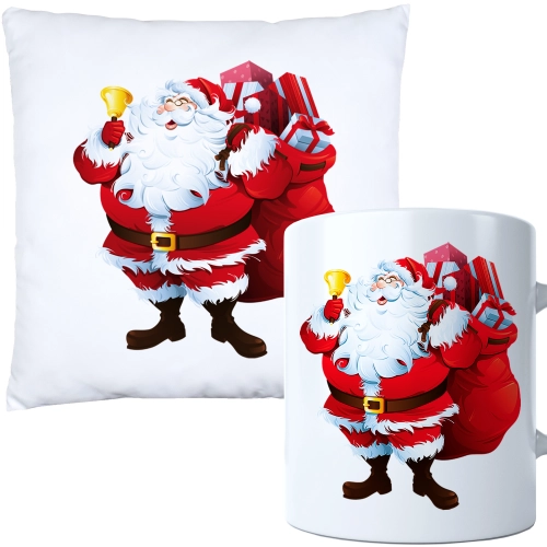 ŚWIĄTECZNY KOMPLET PODUSZKA I KUBEK Z DRUKIEM NA ŚWIĘTA MIKOŁAJA PREZENT