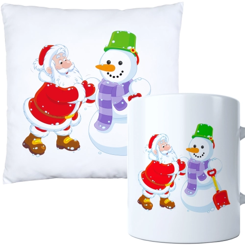 ŚWIĄTECZNY KOMPLET PODUSZKA I KUBEK Z DRUKIEM NA ŚWIĘTA MIKOŁAJA PREZENT