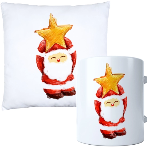 ŚWIĄTECZNY KOMPLET PODUSZKA I KUBEK Z DRUKIEM NA ŚWIĘTA MIKOŁAJA PREZENT