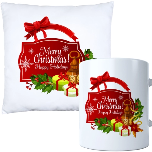 ŚWIĄTECZNY KOMPLET PODUSZKA I KUBEK Z DRUKIEM NA ŚWIĘTA MIKOŁAJA PREZENT