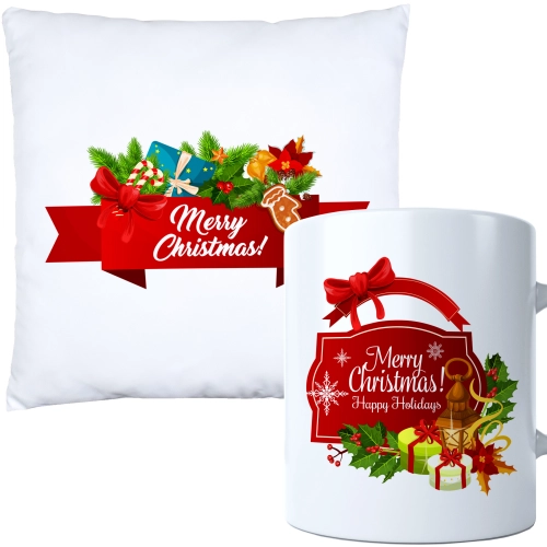 ŚWIĄTECZNY KOMPLET PODUSZKA I KUBEK Z DRUKIEM NA ŚWIĘTA MIKOŁAJA PREZENT