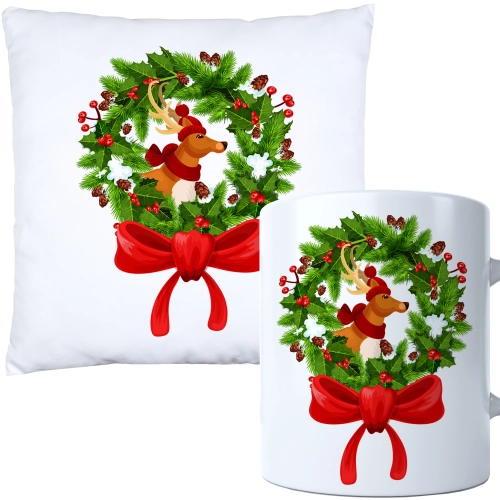 ŚWIĄTECZNY KOMPLET PODUSZKA I KUBEK Z DRUKIEM NA ŚWIĘTA MIKOŁAJA PREZENT