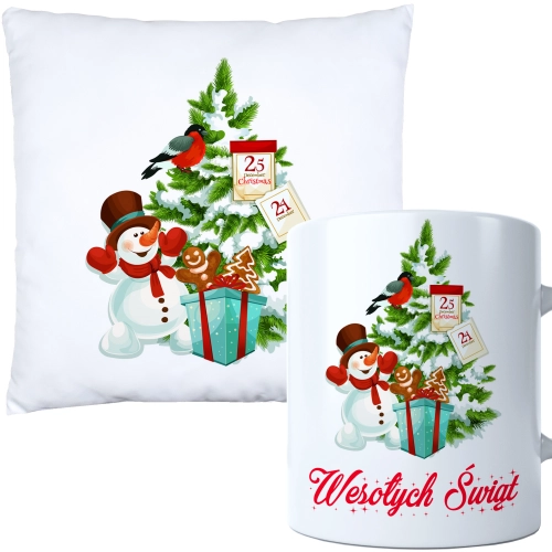 ŚWIĄTECZNY KOMPLET PODUSZKA I KUBEK Z DRUKIEM NA ŚWIĘTA MIKOŁAJA PREZENT