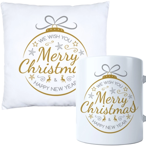 ŚWIĄTECZNY KOMPLET PODUSZKA I KUBEK Z DRUKIEM NA ŚWIĘTA MIKOŁAJA PREZENT