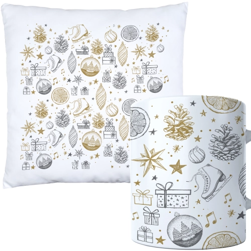 ŚWIĄTECZNY KOMPLET PODUSZKA I KUBEK Z DRUKIEM NA ŚWIĘTA MIKOŁAJA PREZENT