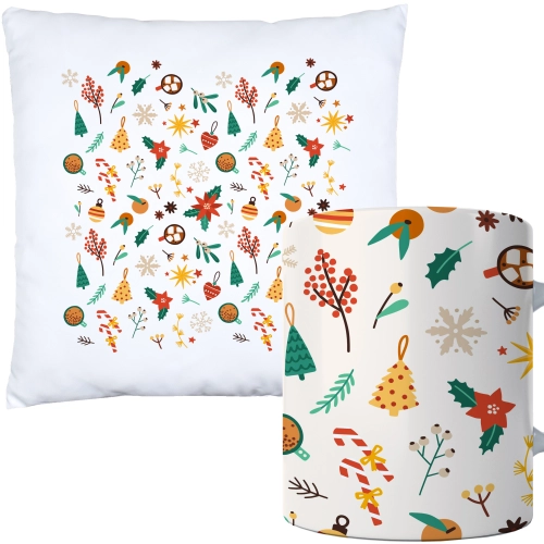 ŚWIĄTECZNY KOMPLET PODUSZKA I KUBEK Z DRUKIEM NA ŚWIĘTA MIKOŁAJA PREZENT