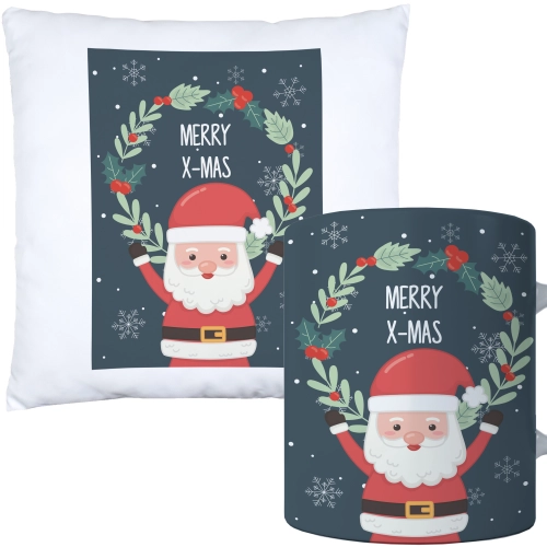 ŚWIĄTECZNY KOMPLET PODUSZKA I KUBEK Z DRUKIEM NA ŚWIĘTA MIKOŁAJA PREZENT