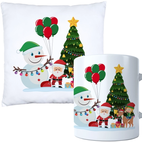 ŚWIĄTECZNY KOMPLET PODUSZKA I KUBEK Z DRUKIEM NA ŚWIĘTA MIKOŁAJA PREZENT