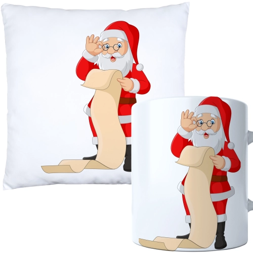 ŚWIĄTECZNY KOMPLET PODUSZKA I KUBEK Z DRUKIEM NA ŚWIĘTA MIKOŁAJA PREZENT