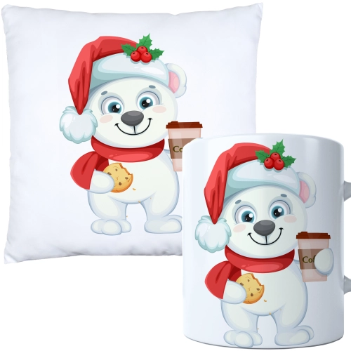 ŚWIĄTECZNY KOMPLET PODUSZKA I KUBEK Z DRUKIEM NA ŚWIĘTA MIKOŁAJA PREZENT