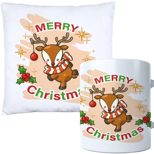 ŚWIĄTECZNY KOMPLET PODUSZKA I KUBEK Z DRUKIEM NA ŚWIĘTA MIKOŁAJA PREZENT