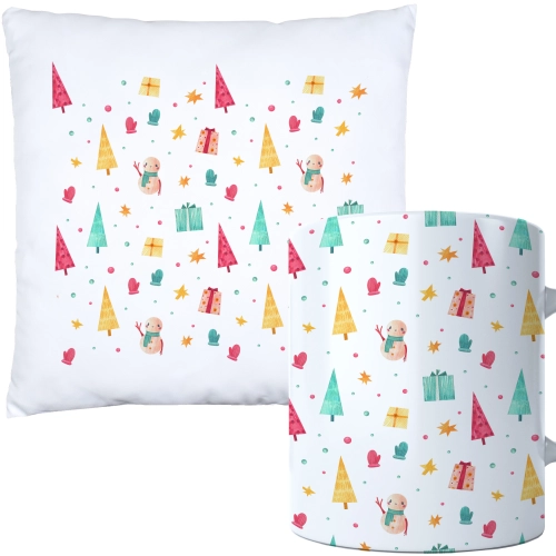 ŚWIĄTECZNY KOMPLET PODUSZKA I KUBEK Z DRUKIEM NA ŚWIĘTA MIKOŁAJA PREZENT