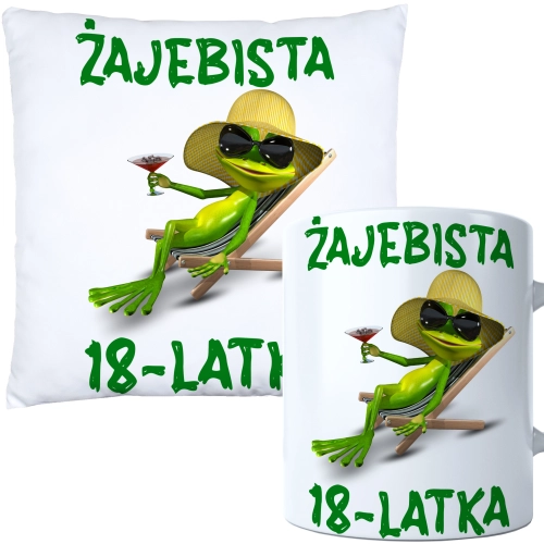 KOMPLET PODUSZKA KUBEK NA 18 URODZINY PREZENT