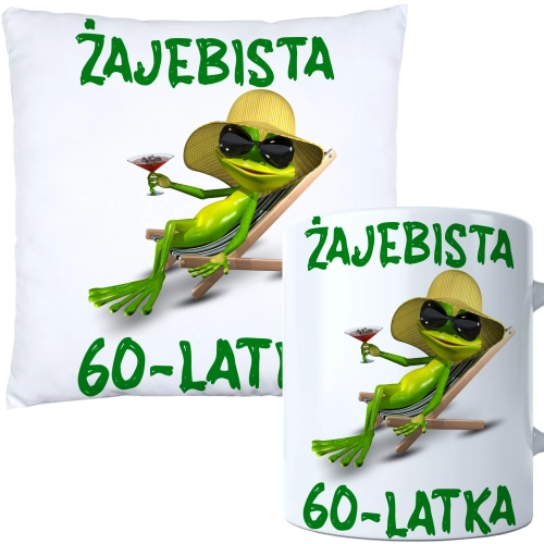 KOMPLET PODUSZKA KUBEK NA 60 URODZINY PREZENT