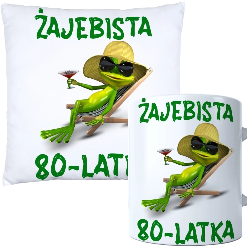 KOMPLET PODUSZKA KUBEK NA 80 URODZINY PREZENT