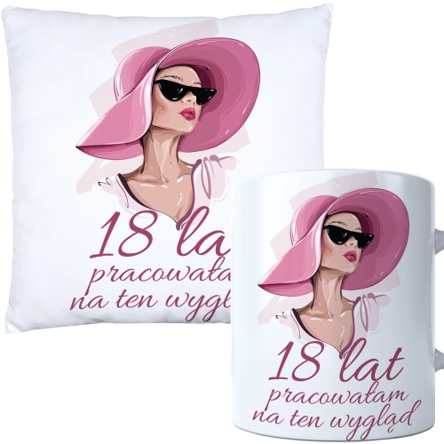KOMPLET PODUSZKA KUBEK NA 18 URODZINY PREZENT