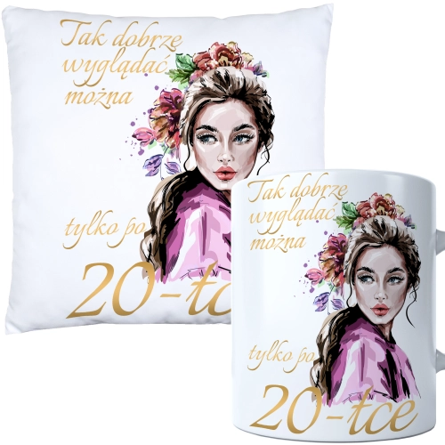 KOMPLET PODUSZKA KUBEK NA 20 URODZINY PREZENT