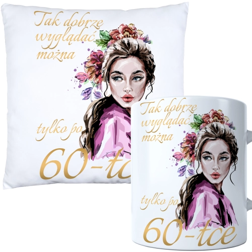 KOMPLET PODUSZKA KUBEK NA 60 URODZINY PREZENT