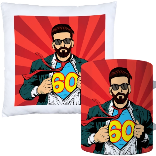 KOMPLET PODUSZKA KUBEK NA 60 URODZINY PREZENT
