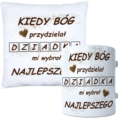 KOMPLET PREZENT DLA DZIADKA PODUSZKA 40x40 KUBEK 330ml DZIADEK ZESTAW