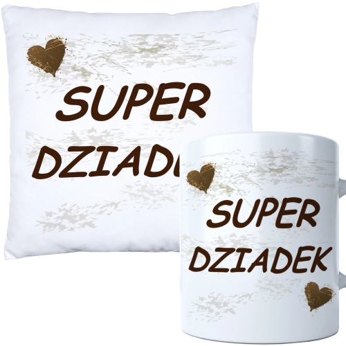 KOMPLET PREZENT DLA DZIADKA PODUSZKA 40x40 KUBEK 330ml DZIADEK ZESTAW