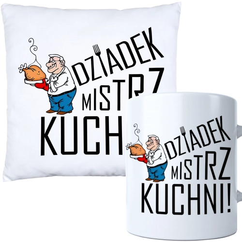 KOMPLET PREZENT DLA DZIADKA PODUSZKA 40x40 KUBEK 330ml DZIADEK ZESTAW